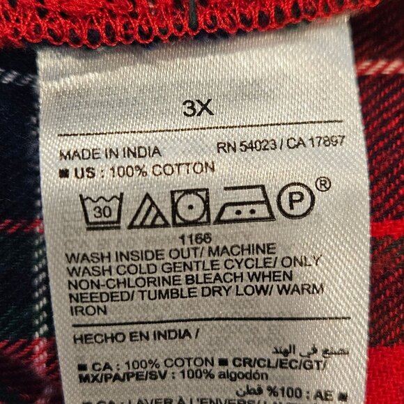 Old Navy Red Navy Plaid Flannel Pajama Set 3X Button-Up Top Drawstring Pants - Picture 11 of 13